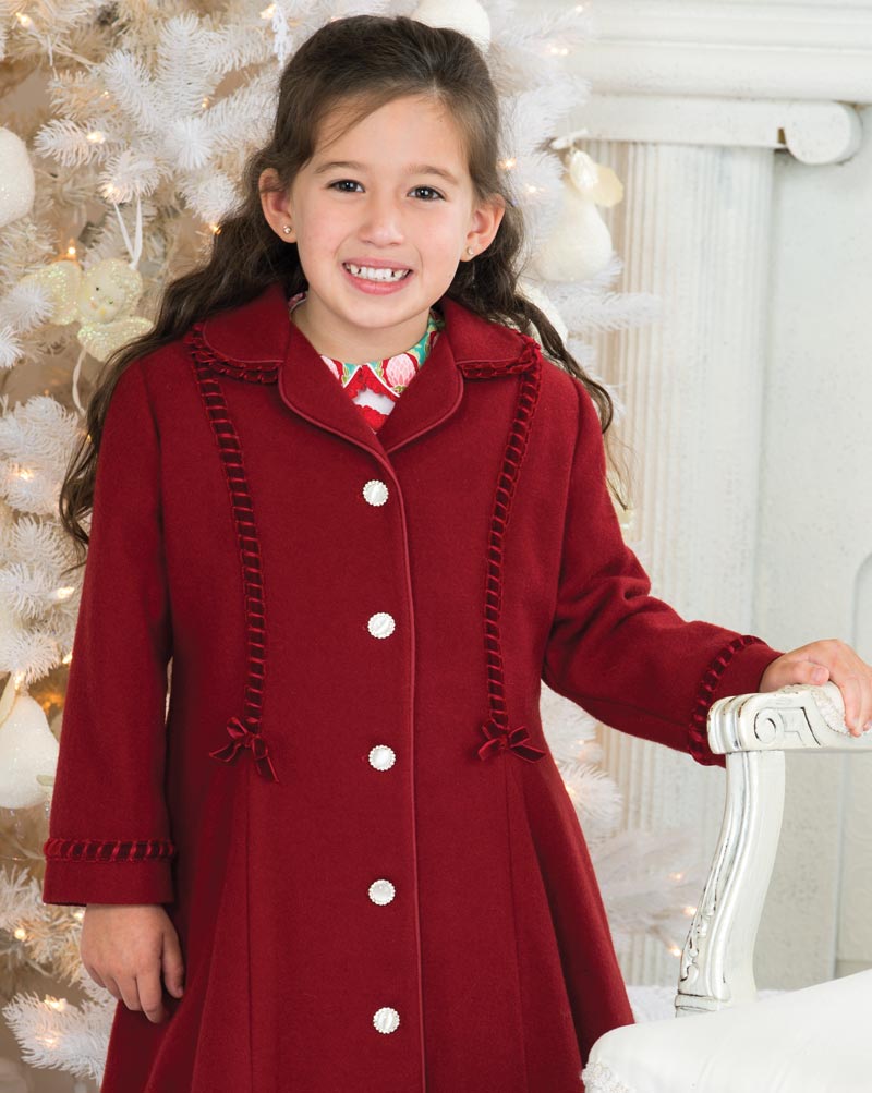 BNWT Red fully lined girls coat in red and cream with matching hat 